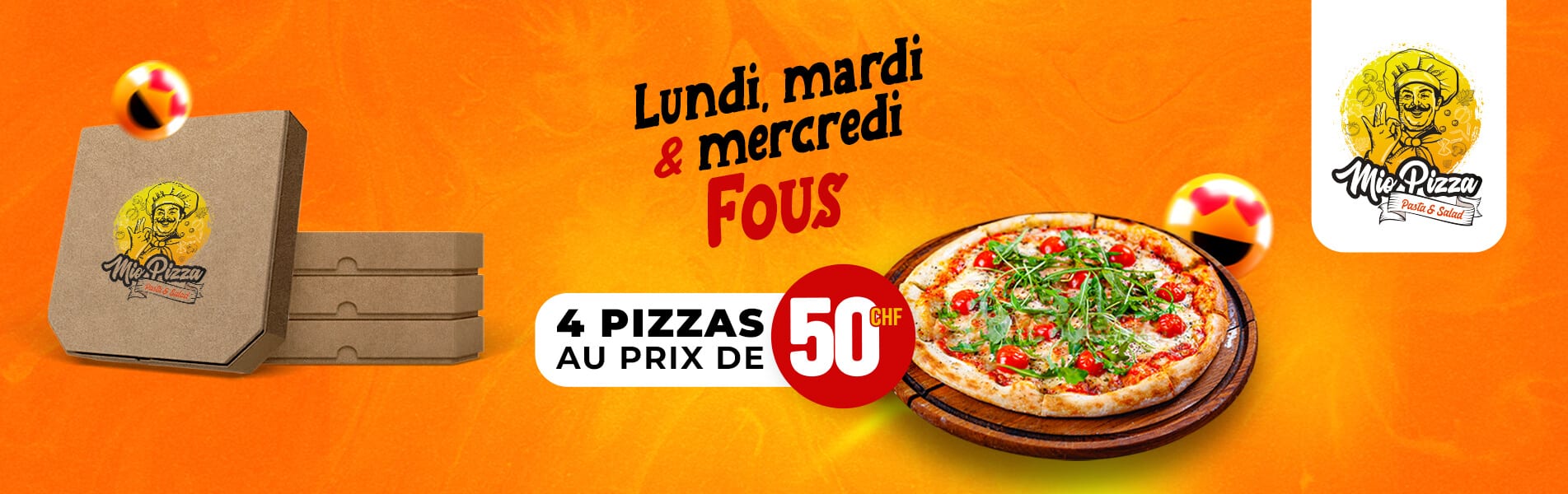 promo Mio Pizza 4 pizza à 50 CHF